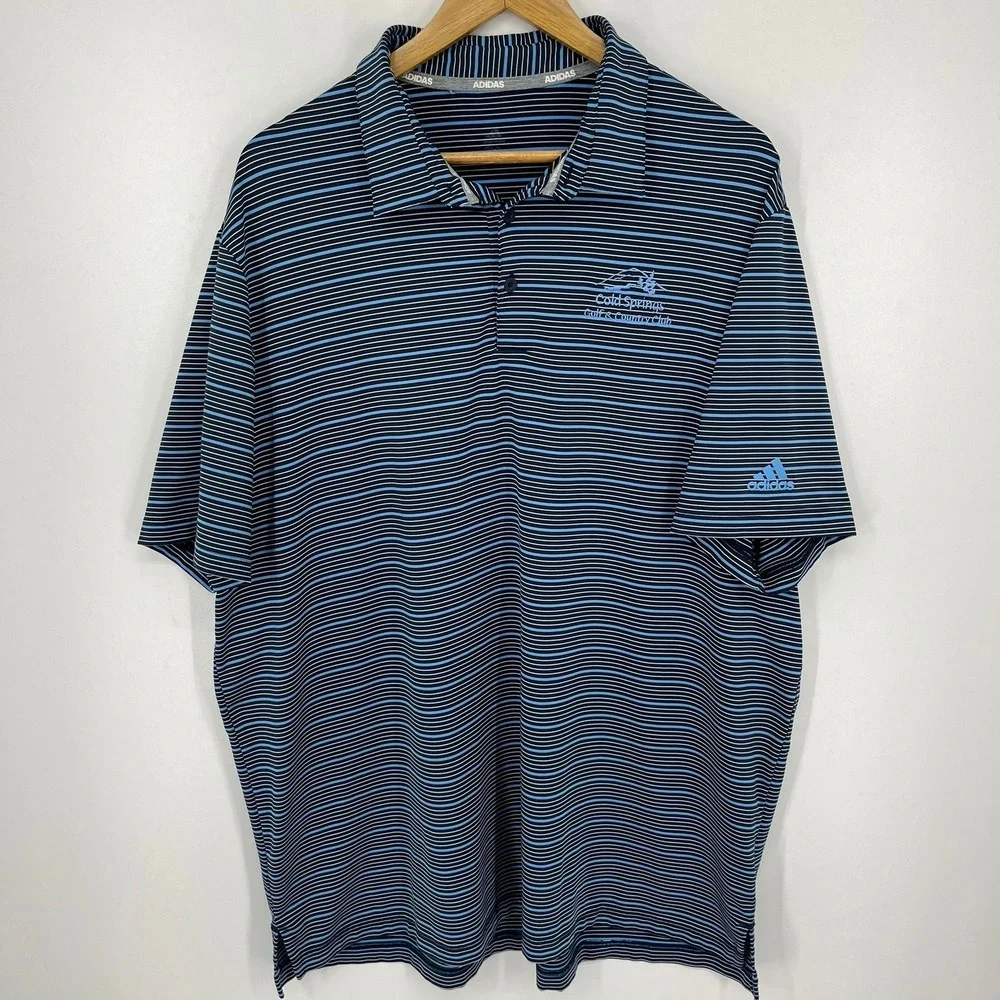 Adidas Mens 2XL Blue Striped Cold Springs Golf Country Club Polo Shirt